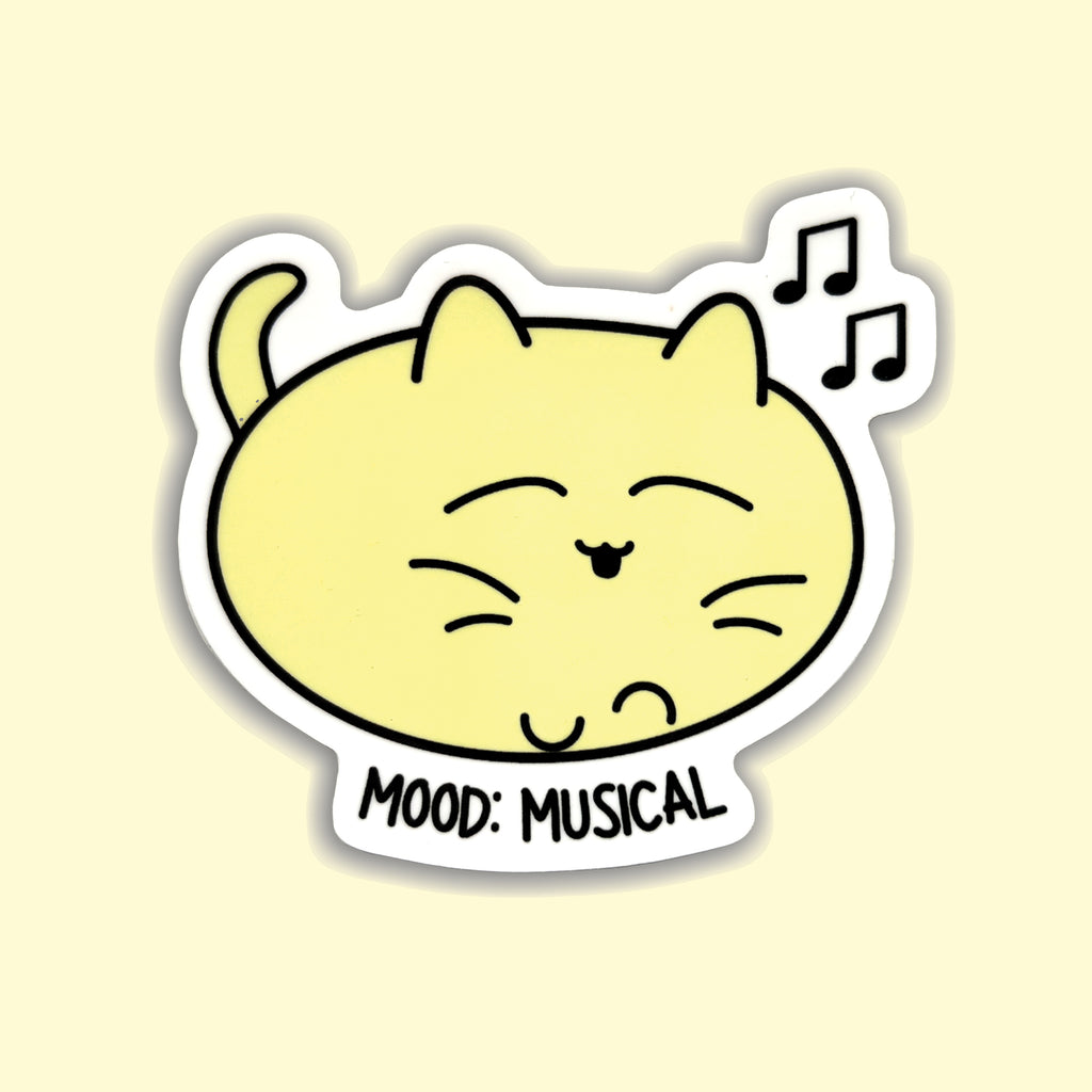 cat with musical notes and mood musical words