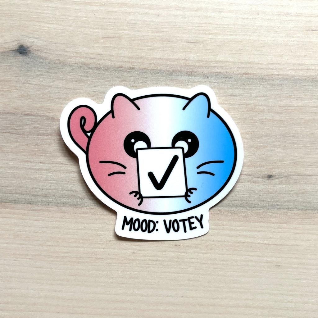 cat sticker with mood: votey text